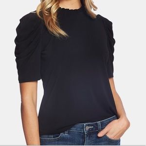 Cece Black Puff Sleeve Ruffle Top
